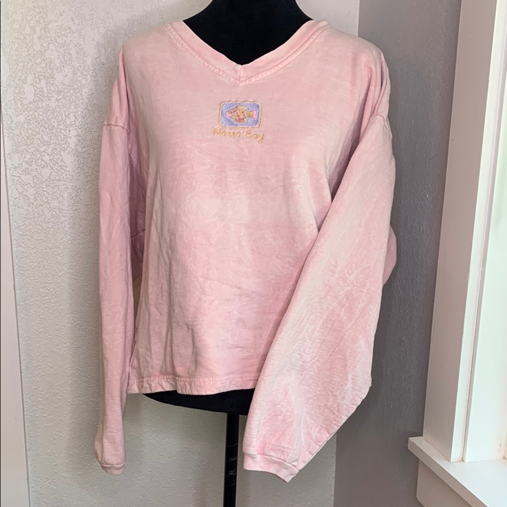 Vintage Lifestyle’s Resortwear Morro Bay Pink Embroidered Fish V-Neck Sweatshirt